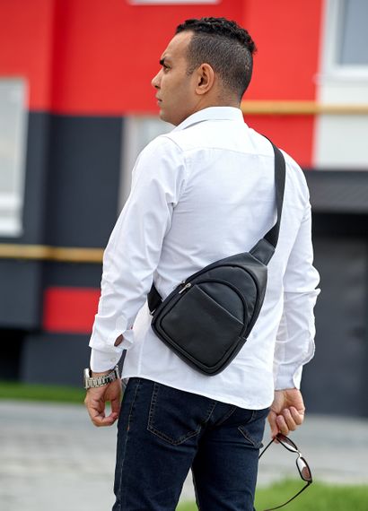 Чоловіча шкіряна сумка через плече слінг Sambag Brooklyn 0SH чорна (83111101wm) | Зображення 4