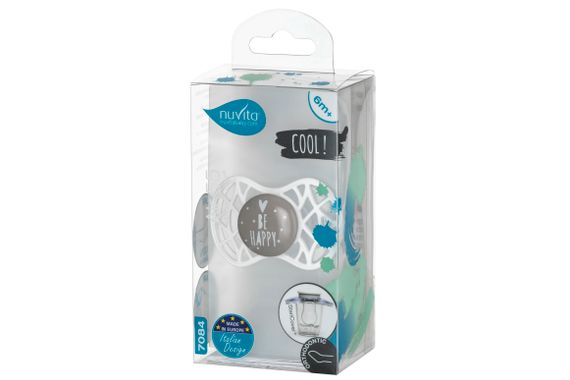 Пустышка ортодонтическая Nuvita NV7084 Air55 Cool 6m+ &quot;BE HAPPY&quot; жемчужно-серая (NV7084PG) | Зображення 2