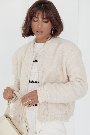 Женская куртка из букле на кнопках - кремовый цвет, M (есть размеры) | Зображення 4