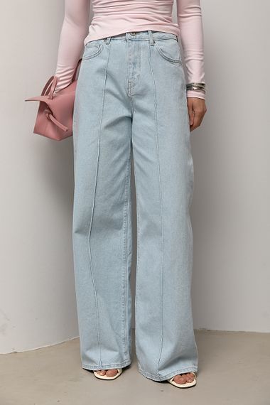 Широкі прямі джинси з декоративними швами - блакитний цвет, 36р (є розміри) | Зображення 5