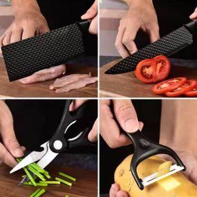 Набір ножів кухонних 4 шт + ножиці та овочечистка Kitchen utensils HA-177 Чорний
