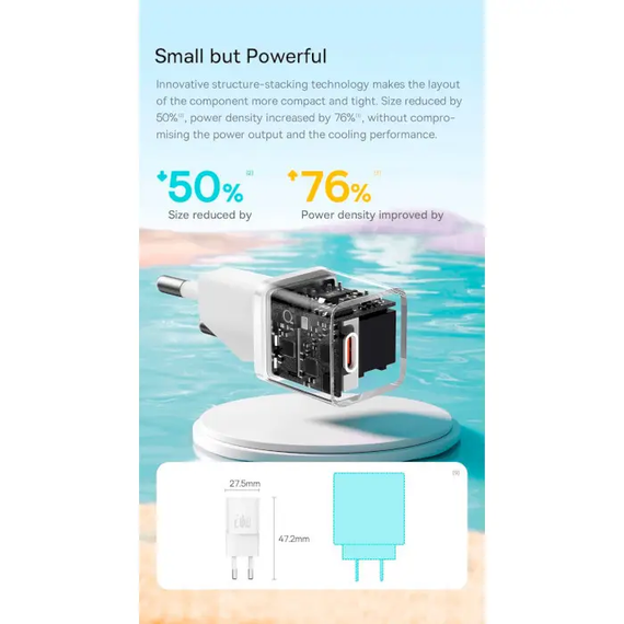 Сетевое зарядное устройство для Baseus GaN5 Mini Fast Charger 20W (Type-C), блочок зарядки, быстрая срядка | Зображення 8