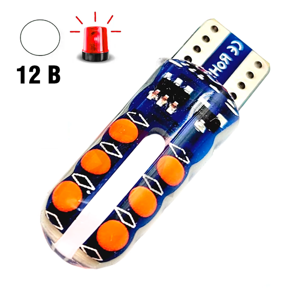 Автолампа светодиодная T10, COB 12SMD, 12В, мигающая, красная | Зображення 1