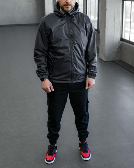 Мужская ветровка на молнии с капюшоном подкладка сетка цвет черный, размер S  BD0024 | Зображення 2