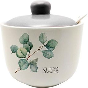 Керамическая сахарница Green leaves с ложечкой