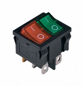 Перемикач KCD1-6-2101N G R/B 220V 2 клавіші зелена червона з підсвічуванням Ny95500733