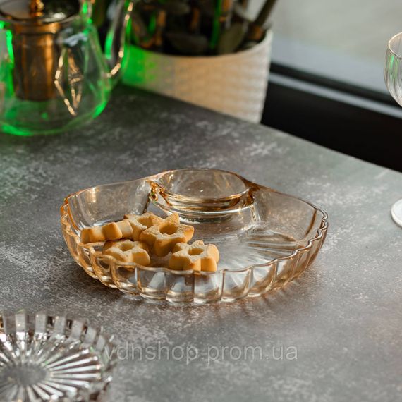 Скляне блюдо із соусником 21х19х3 см тарілка для суші коричнева HP-YH-1 | Зображення 4