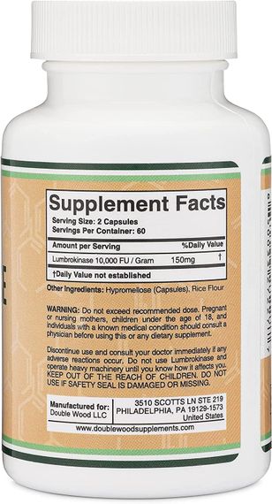 Люмброкиназа Double Wood Supplements Lumbrokinase 150 mg 120 capsules | Зображення 1