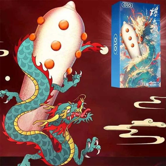 Презервативы с шипами супер тонкий OLO Nine Dragon 2 шт | Зображення 2