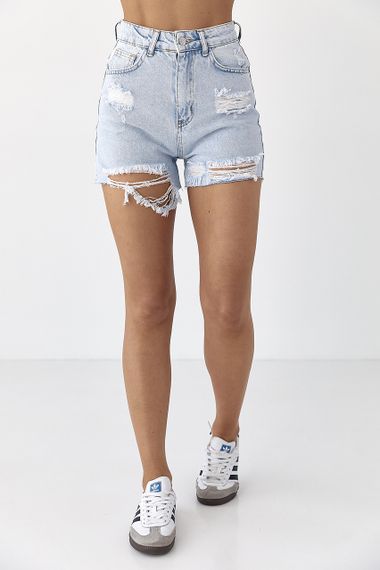 Жіночі джинсові шорти з дірками - блакитний цвет, 38р (є розміри)