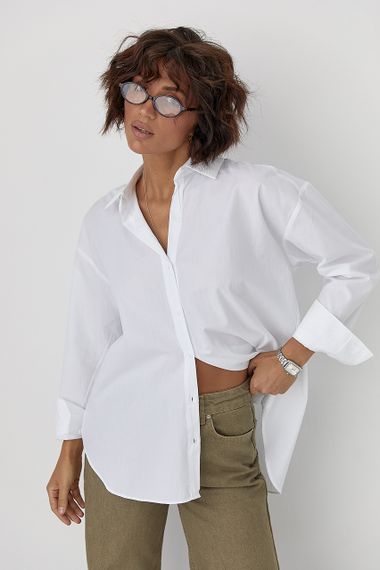 Класична однотонна сорочка з напівкруглим низом - білий цвет, L (є розміри)