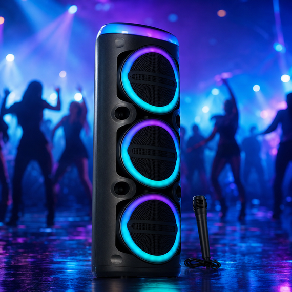 Колонка MS-2076BT-W Bluetooth / Акустична система з мікрофоном / Караоке колонка з LED-підсвічуванням | Зображення 1