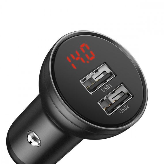 Автомобільна зарядка для телефону Baseus Digital Display Dual USB 4.8A Car Charger 24W, Темно-сірий | Зображення 8