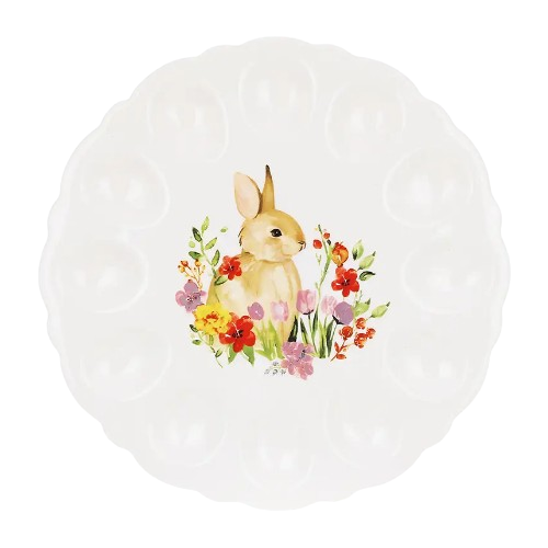 Блюдо d31см на 12 яєць Зайчик у квітах кераміка БОНА ДИ