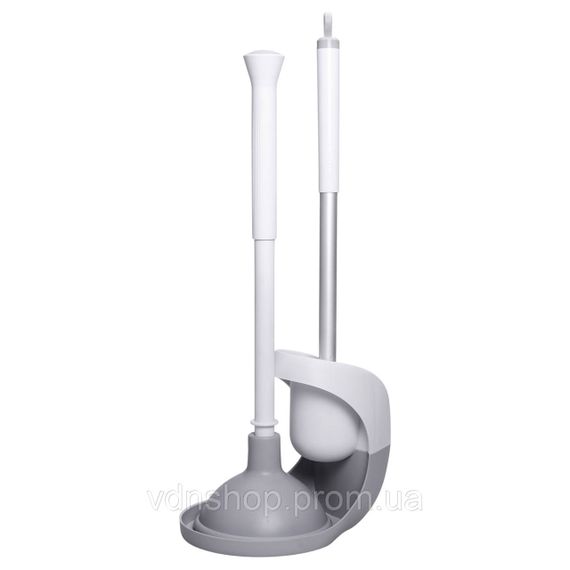 Набор для чистки унитаза: ершик для чистки туалета с подставкой и вантузом 50 (см) щетка для унитаза Серый HP-35015-28 | Зображення 6