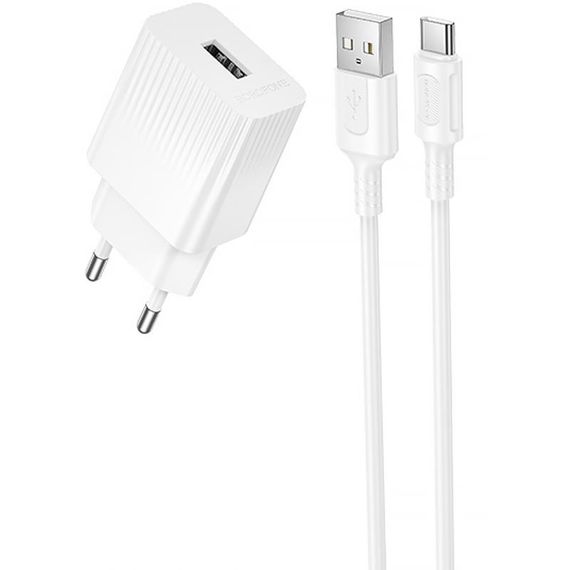 МЗП Borofone BAS71A Source 10.5W (1USB-A) + кабель USB to Type-C White