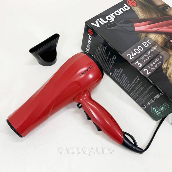 Фен для волосся 2 режими температури Vilgrand VHD-2430 2400 Вт, Фен з режимом регулювання температури CD-75 | Зображення 6