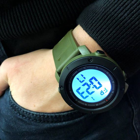 Годинник наручний чоловічий SKMEI 2122AGWT ARMY GREEN-WHITE, армійський годинник протиударний. Колір: зелений | Зображення 1