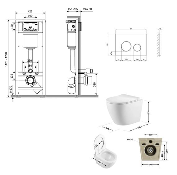 Набір Qtap Nest 4 в 1 підвісний унітаз Robin Ultra Quiet 520x365x365 + комплект інсталяції QT13332381AW47501 | Зображення 1