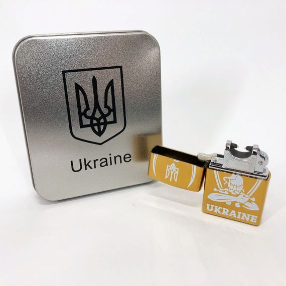 Дугова електроімпульсна запальничка USB Україна (металева коробка) HL-449. Колір: золотий | Зображення 3