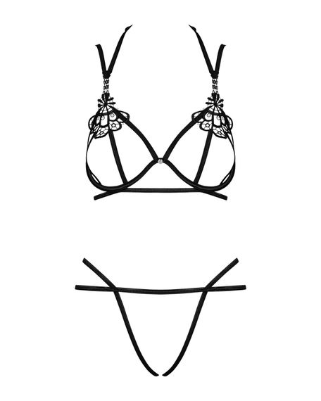 Еротичний комплект зі стреп Obsessive Badossa 2-pcs set L/XL, чорний, з доступом, бюстгальтер, стрін, L/XL | Зображення 4
