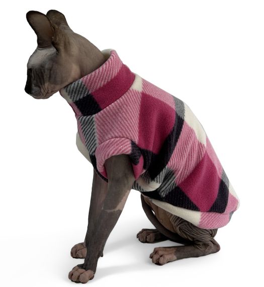 Светр для котiв флiс картатий малина SC-19