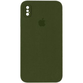 Чехол Silicone Case Square Full Camera Protective (AA) для Apple iPhone XS / X (5.8") Червоний / Red Салатовий/Neon green