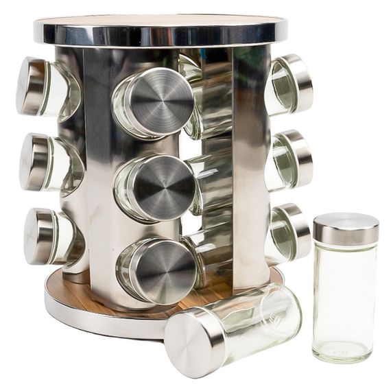Набір ємностей для спецій на підставці 12 од. нерж. сталь та дерево LoveYouHome | Зображення 1
