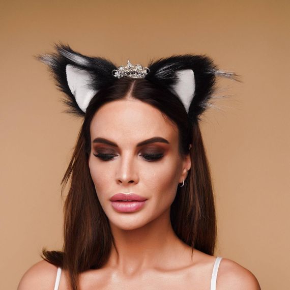 Хутряні вушка кішки, Чорні з білим OKOVA Sex Aura | Зображення 1