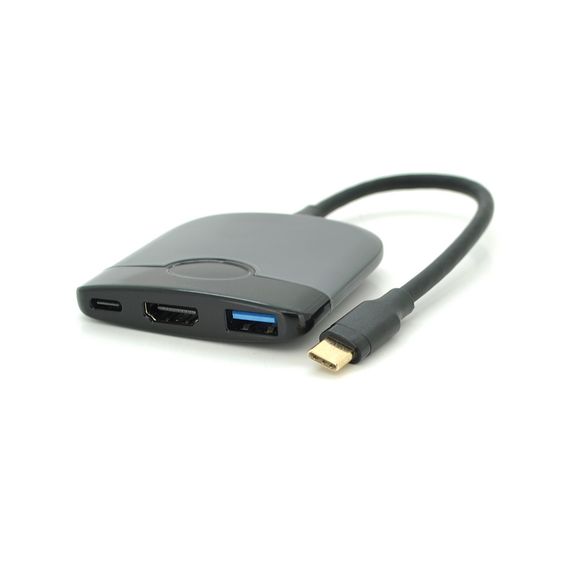 Хаб Type-C(тато) пластиковий, HDMI(мама)+USB3.0(мама)+PD(мама), 23cm, Black | Зображення 1