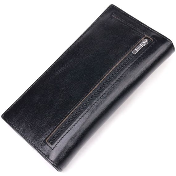 Надежный мужской бумажник из натуральной гладкой кожи в два сложения ST Leather 19414 Черный | Зображення 1