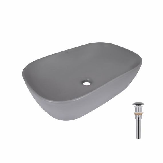 Раковина накладная Qtap Robin 600x390x150 мм, Stone grey, прямоугольная, с донным клапаном QTROB188SG49786