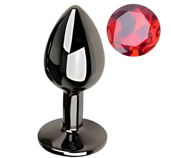 Анальная пробка с кристаллом EGZO - Dark Gray Round Plug Red, size S Sex Aura | Зображення 1