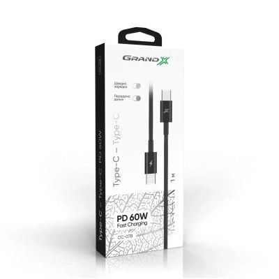 Дата кабель USB-C to USB-C 60W CC-07B Black Grand-X (CC-07B) | Зображення 2
