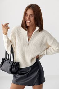 В'язаний светр із блискавкою на горловині - бежевий цвет, ONE SIZE (є розміри)