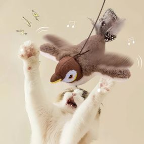 Интерактивная игрушка для кошек летающая птичка воробей для кота птица машет крыльями AX-75