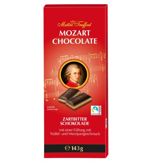 Шоколад темный (черный) с марципановой начинкой Mozart Chocolate, 143 г, Австрия