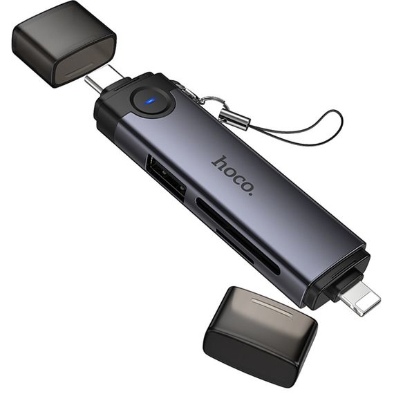 Картридер Hoco HB56B Victory 5in1 Type-C/Lightning to SD/TF3.0 + USB 2.0 Metal gray | Зображення 5