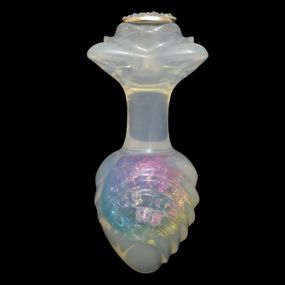 Анальна пробка ребриста UNIVIBE з каменем, силіконова, райдужна, 9 х 4.9 см sexstyle