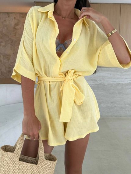 Женский летний легкий комбинезон шортами из муслина цвет желтый, размер 42/44 PP052 | Зображення 4