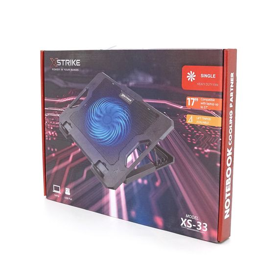 Підставка під ноутбук XSTRIKE XS-33, 10-17", 1*140mm 1000±10% RPM, корпус пластик+алюміній, 2xUSB 2.0, 370x275x27mm, RGB, Box Q20 | Зображення 1