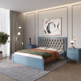 Односпальне дерев&#039;яне ліжко Mebigrand Торонто Т3 Сіро-синій (S7010R90B)/Аляска 93 (сірий) 90х200 см (MBG-8207)