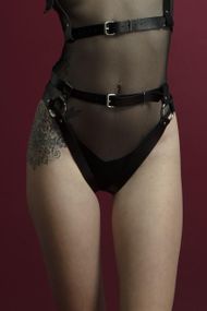 Гартери Feral Feelings - Belt Briefs, трусики, натуральна шкіра, колір білий, Чорний