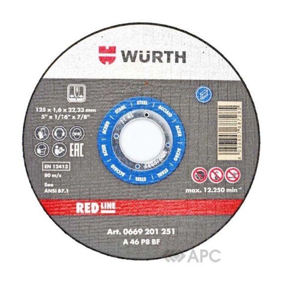 Круг отрезной по металлу Wurth Red Line 125*1,6*22,2 мм (1664101251)
