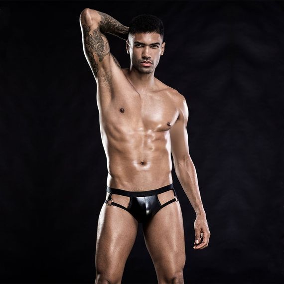 Лакові чоловічі труси з відкритою попкою, One Size Black | Зображення 1