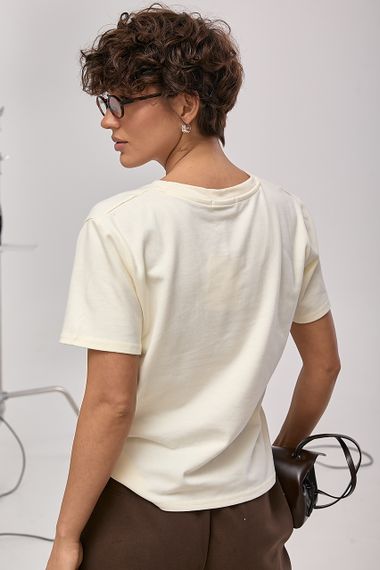 Трикотажна футболка з вишитим написом Margaret - кремовий цвет, ONE SIZE (є розміри) | Зображення 1