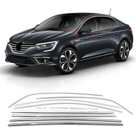 Полная окантовка стекол (Sedan, 12 шт, нерж.) Carmos - Турецкая сталь для Renault Megane IV 2016-2024 гг