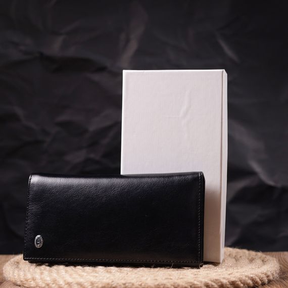 Надежный мужской бумажник из натуральной гладкой кожи в два сложения ST Leather 19414 Черный | Зображення 7