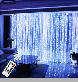 Світлодіодна гірлянда-завіса USB 300 LED 3х3м з пультом дистанційного керування Блакитний XPRO (47720-709_235)
