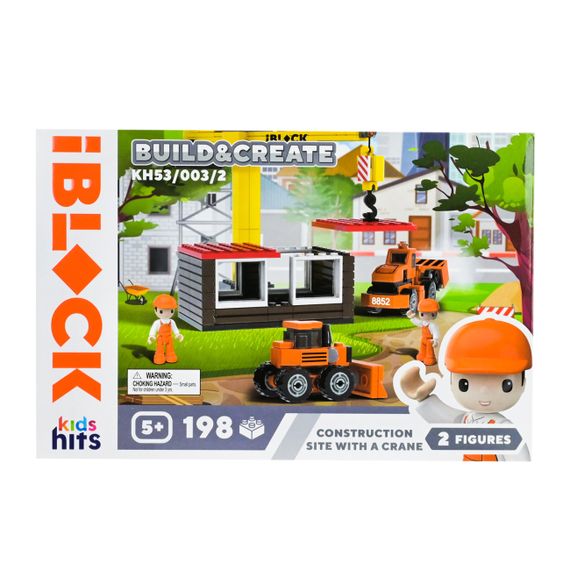 Конструктор "Буд майданчик з краном" KH53/003/2 Build & create Mini construction site IBLOCK, 198 деталей, в коробці (6904668697449)